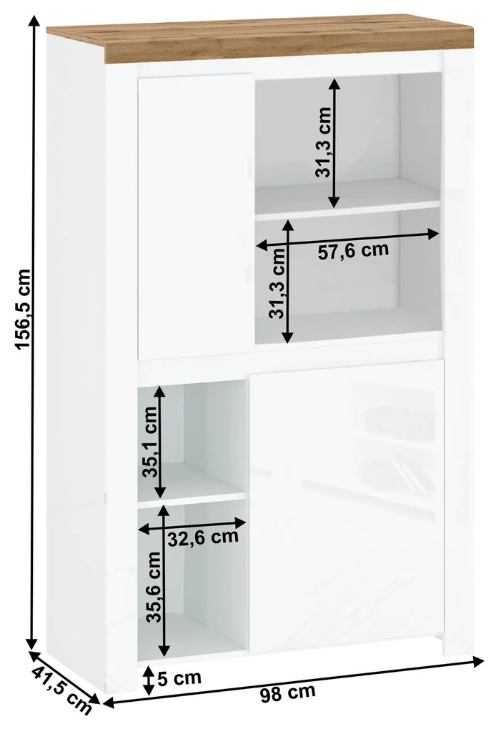Kondela Regál 2D, biely lesk/dub wotan, VILGO