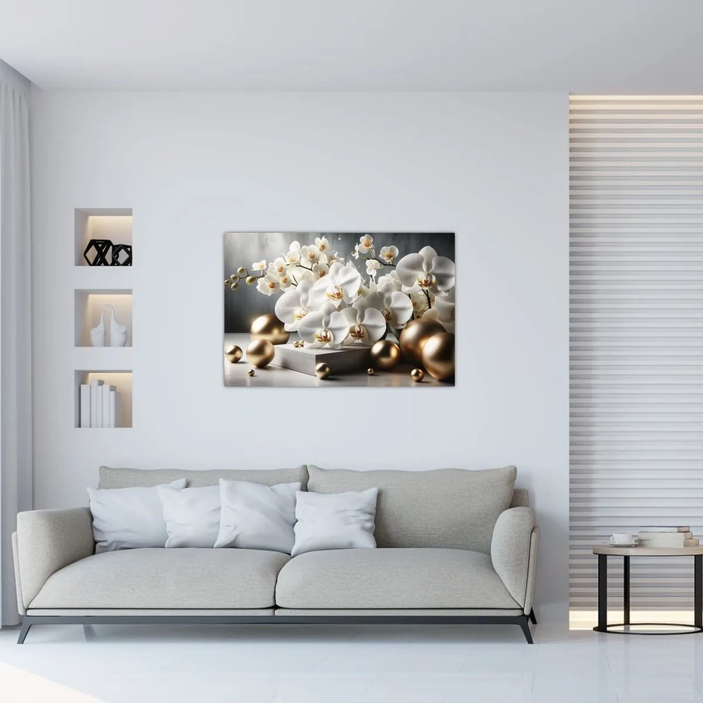 Obraz - Orchidea a zlaté gule (90x60 cm)