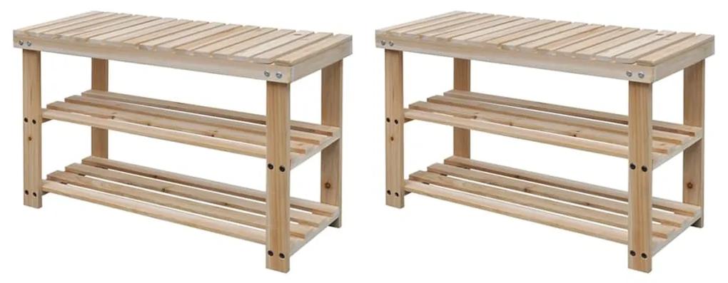 Botník s lavičkou 2-v-1 masívne drevo 2 ks