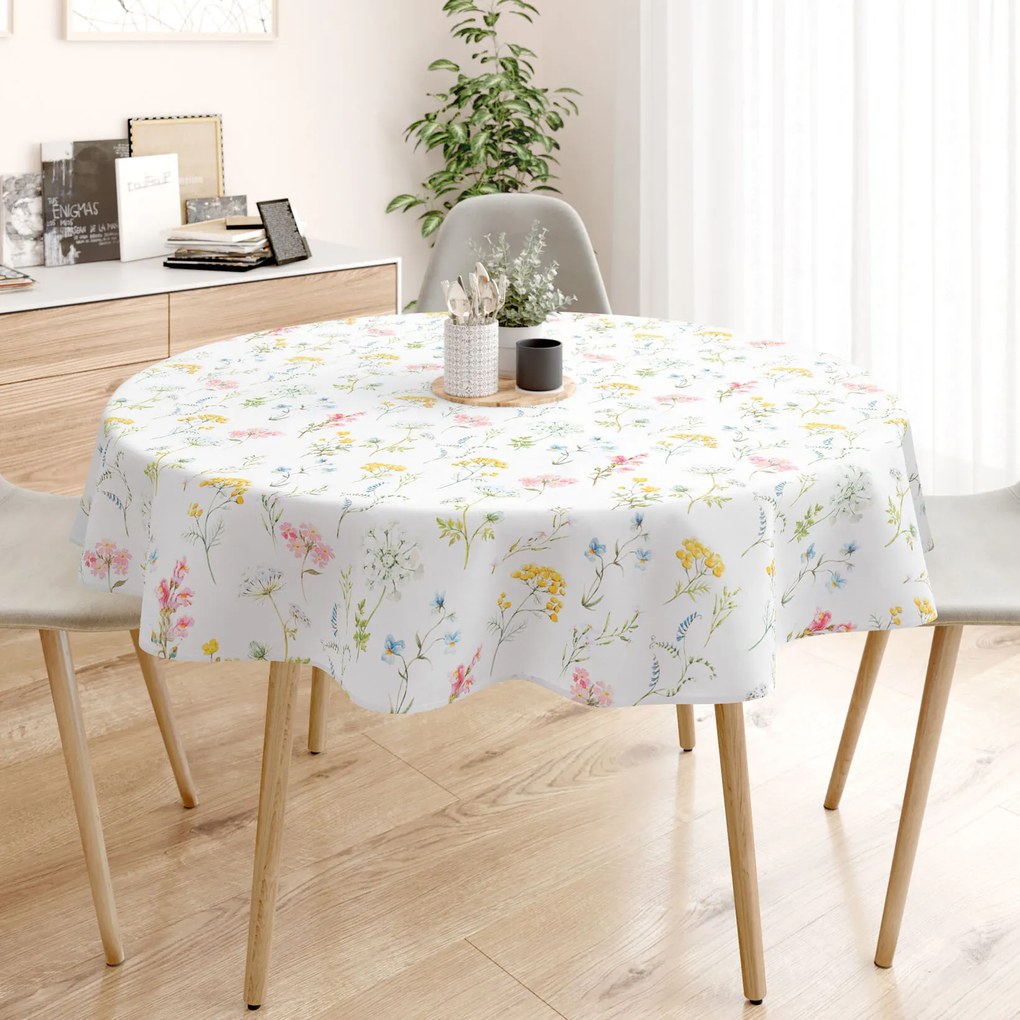 Goldea okrúhly obrus 100% bavlnené plátno deluxe - kvitnúca jar Ø 210 cm