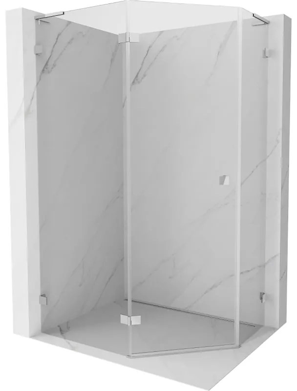Mexen Lunar, L päťuholníkový sprchový kút naklápací doľava 100 x 90 cm, 8mm číre sklo, chrómový profil, 831L-100L-090P-01-00-L