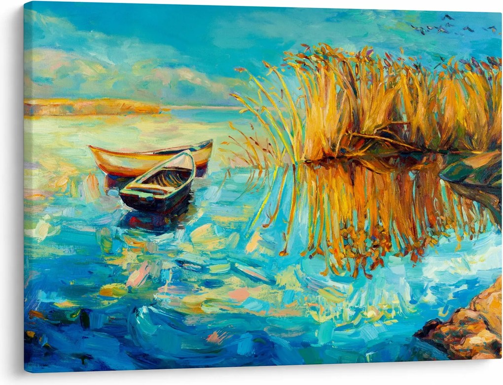 Obraz - Jazero s loďkami (70x50 cm)