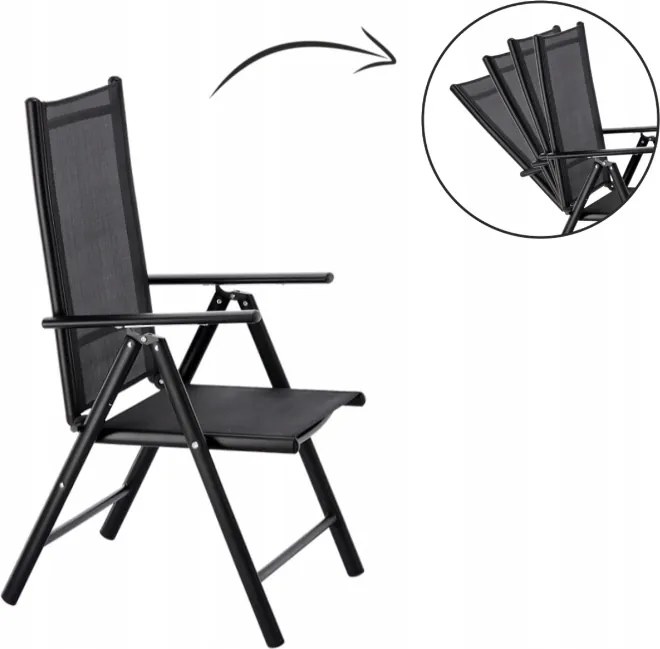 CH Polohovateľná záhradná hliníková stolička Glam II - čierna