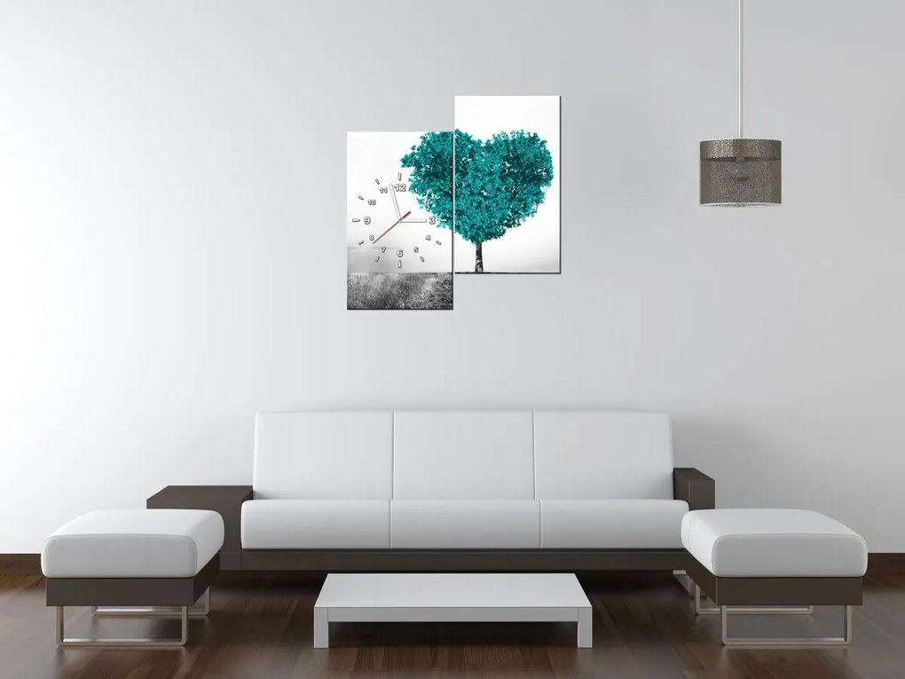 Gario Obraz s hodinami Tyrkysový strom lásky - 2 dielny Rozmery: 60 x 60 cm