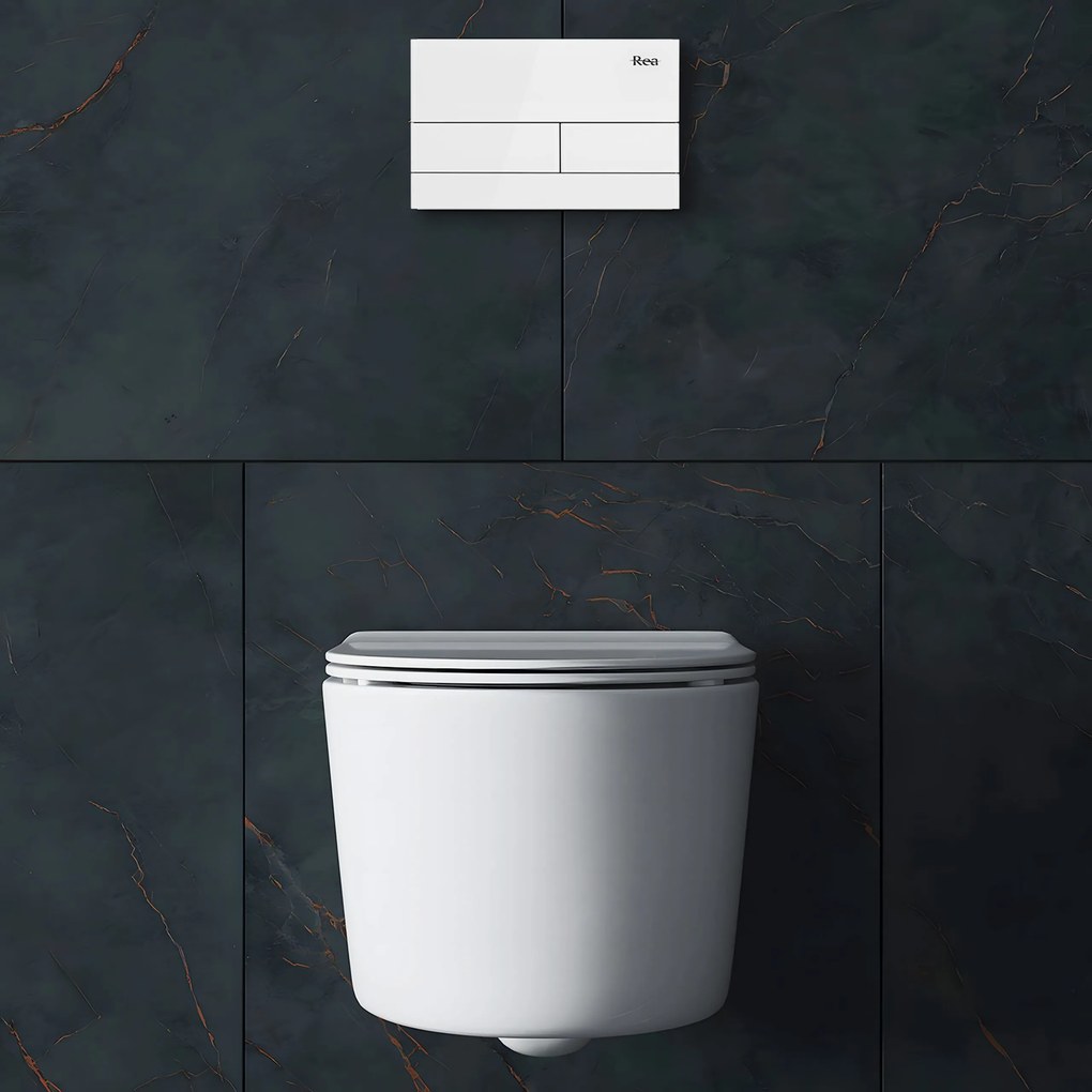 Rea Rea, Podomietkový WC systém K011A-Q + biele sklenené tlačidlo typ T, KPL-E0052