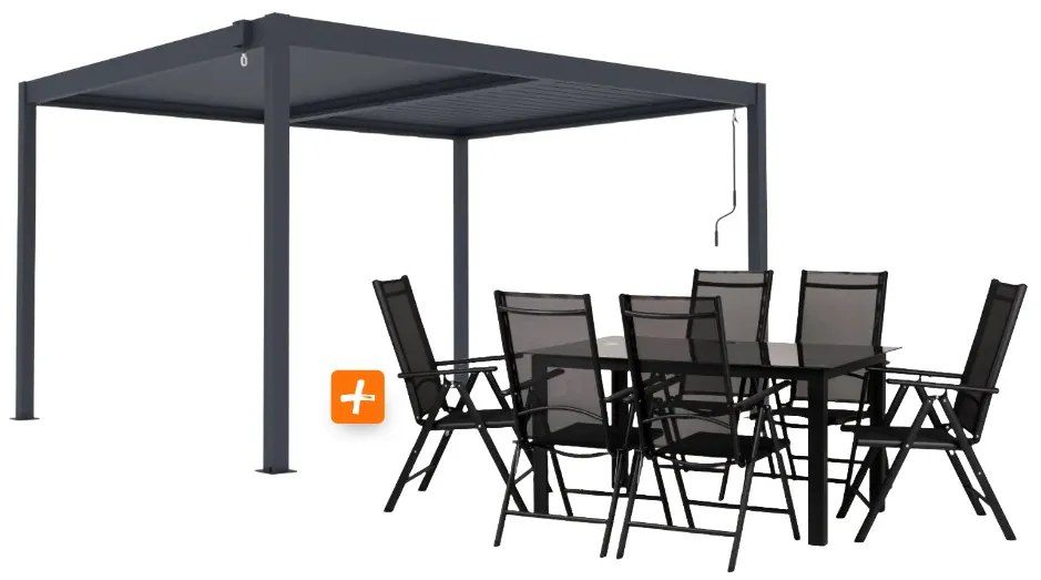 ZÁHRADNÉ KOMBO bioklimatická pergola s lamelami BestBerg BBP-12G + záhradný jedálenský set 6+1 BestBerg BBGF-53B