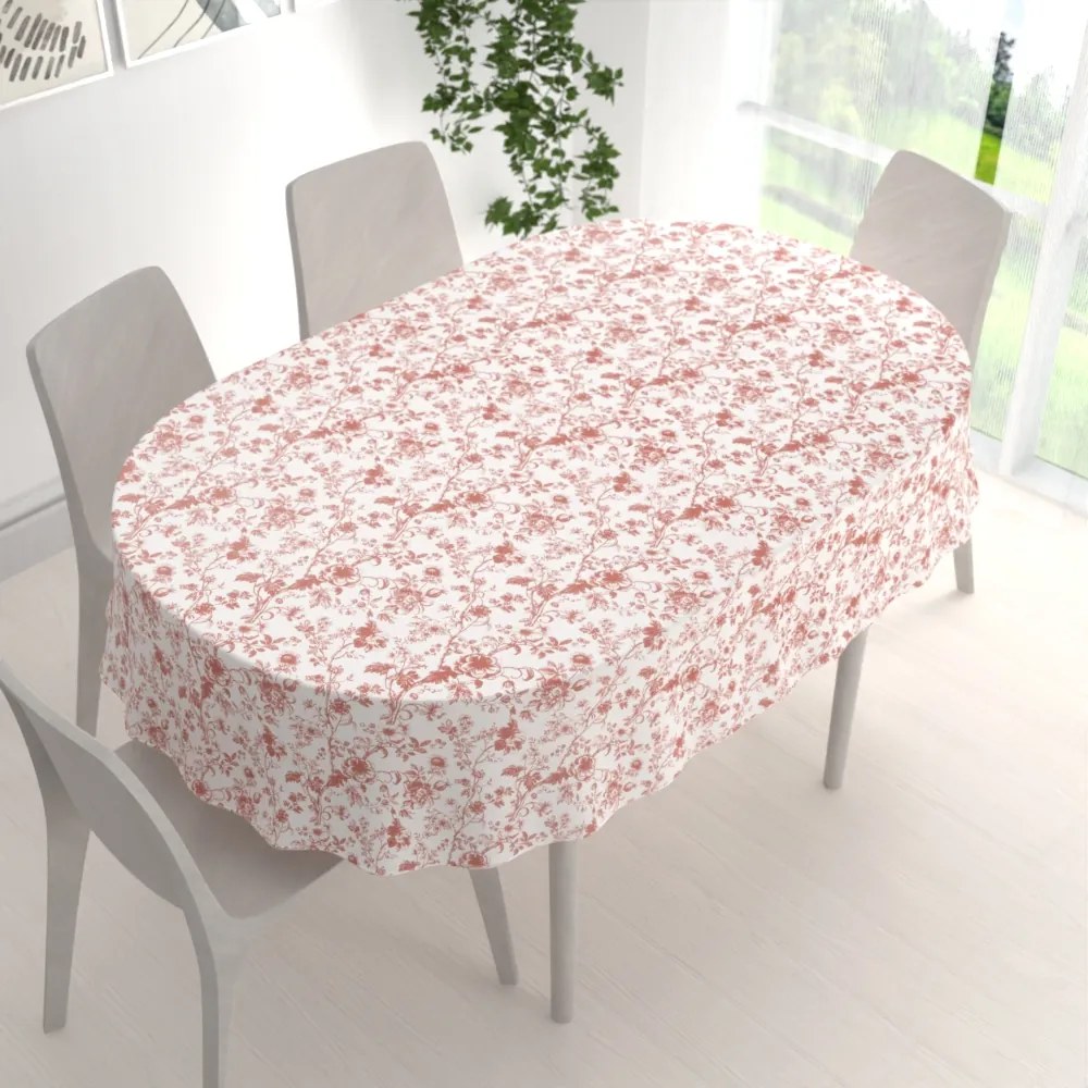 Biante Bavlnený oválny obrus Sandra SA-640 Lososové kvety na bielom 60x100 cm