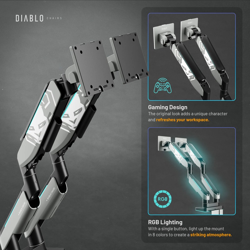 Držiak na dva monitory 35" RGB, sivo-čierny: Diablo X-Arm Dual