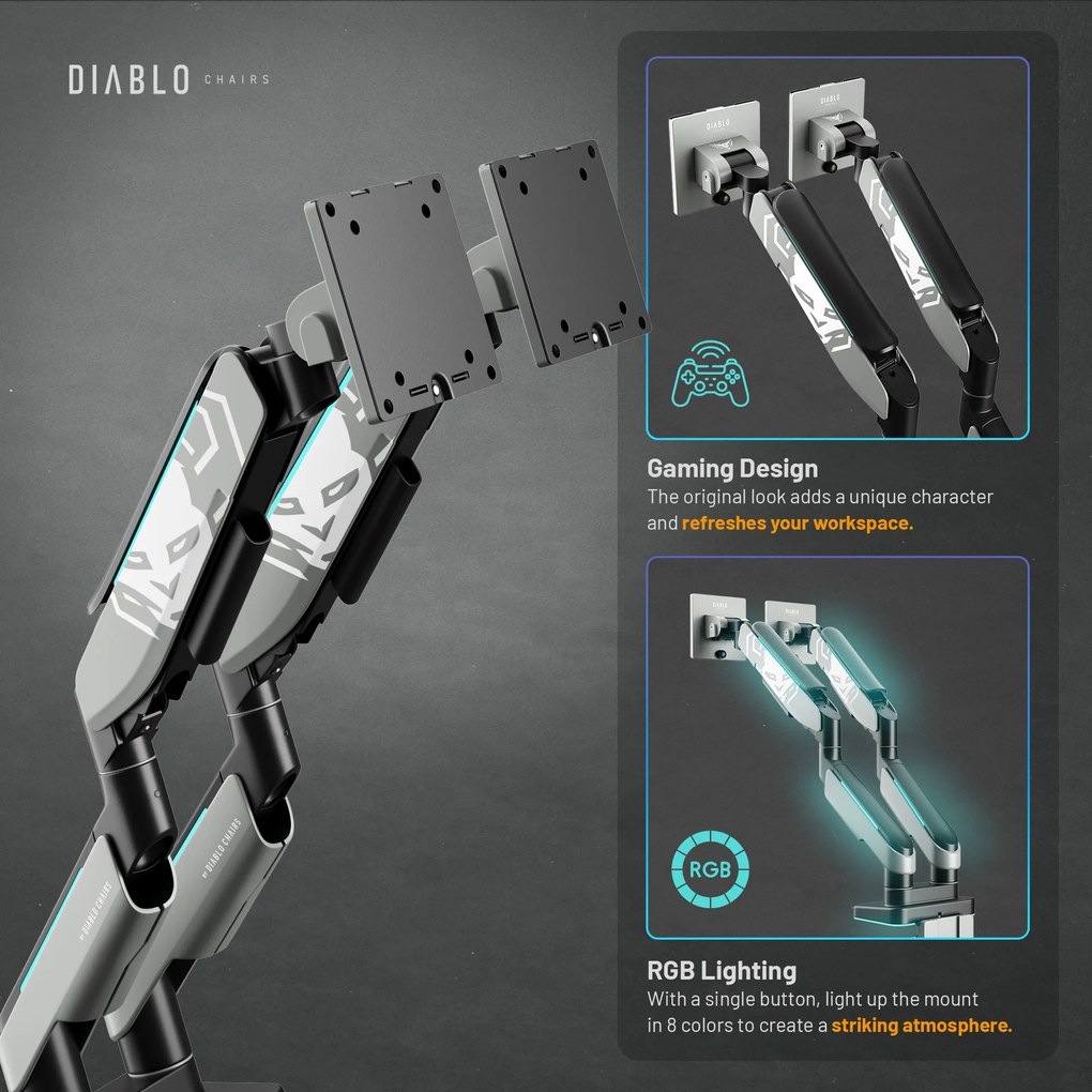 Dvojitý držiak na monitory 49 palcov, sivá-čierna RGB X-Arm Dual