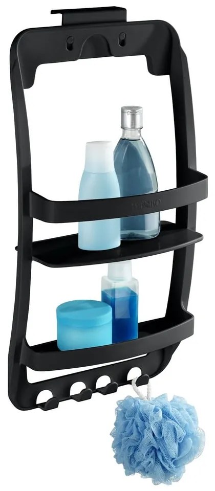 Čierna závesná/bez vŕtania plastová kúpeľňová polička Universal – Wenko