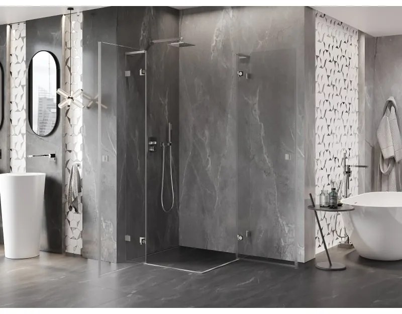 Mexen Lunar, L Duo výklopný sprchový kút 110 x 110 cm, 8mm číre sklo, oceľový profil, 834L-110L-110P-97-00