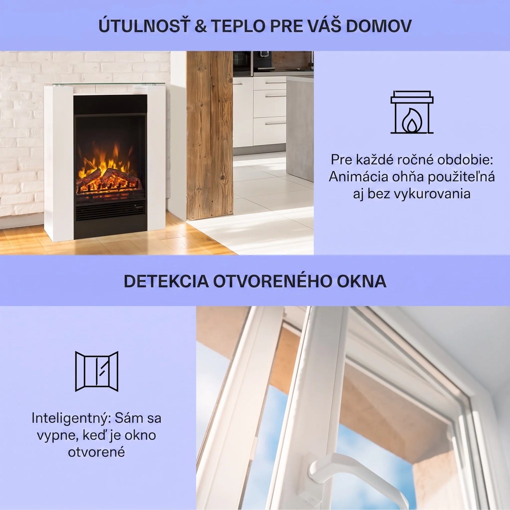 Klarstein Studio-5, elektrický krb, teplovzdušný ventilátor, 900/1800 W, diaľkové ovládanie, biely
