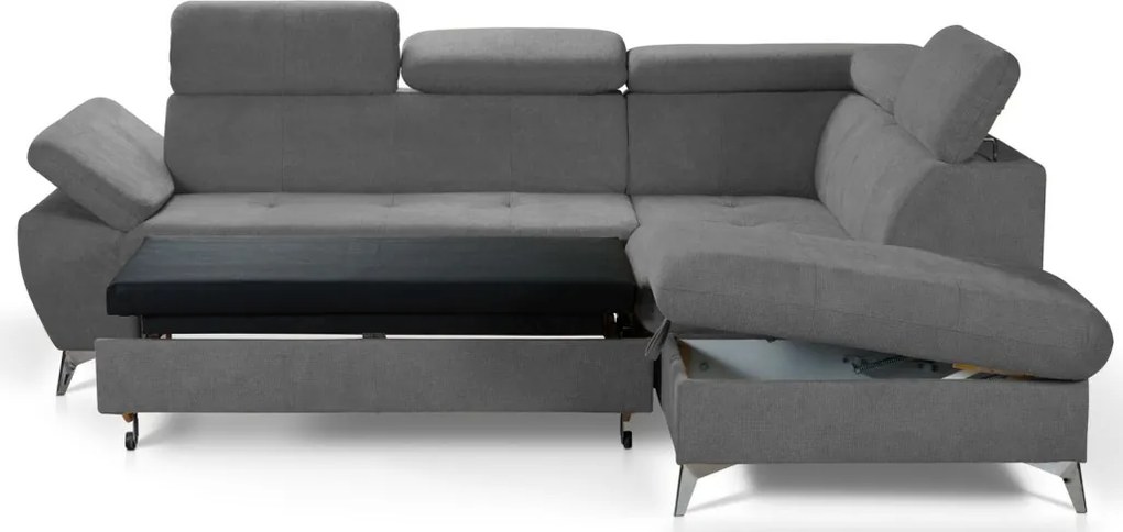 Rohová sedacia súprava Gisele, stredne šedá látka, pravý roh