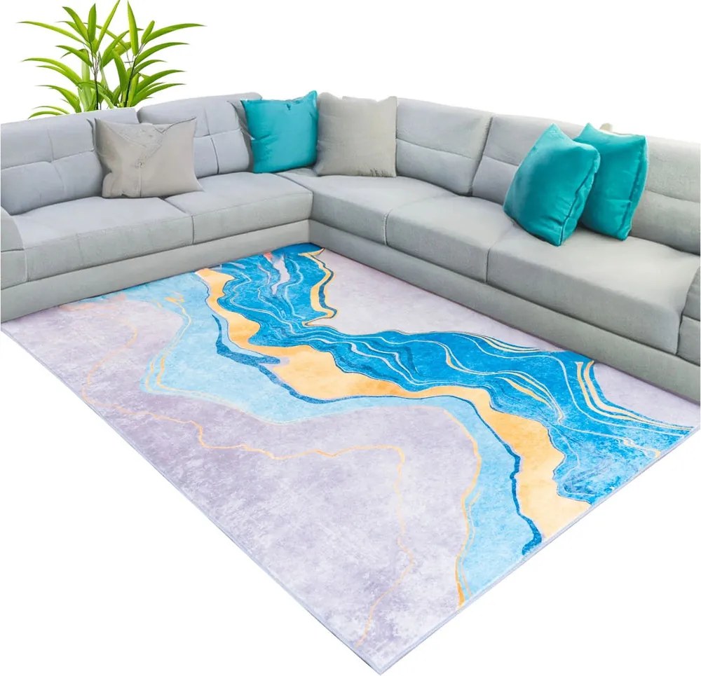 Mramorový koberec OVON II – modrý s velvet povrchom Rozmer: 140x200 cm
