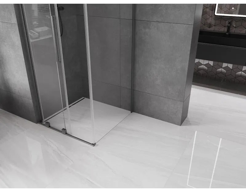 Mexen Velar L, sprchový kút s posuvnými dverami 90 x 90 cm, 8mm číre sklo, grafit brúsený, 871-090-090-03-66