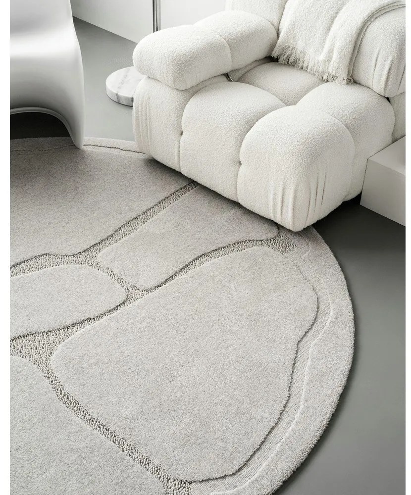 Svetlosivý vlnený okrúhly koberec ø 120 cm Morphic Organica – Agnella