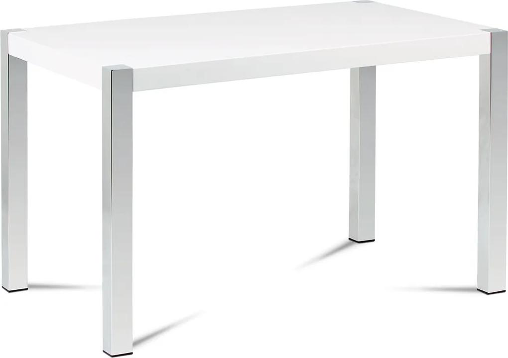 jedálenský stôl 120x75 cm, vysoký lesk biely / chrom