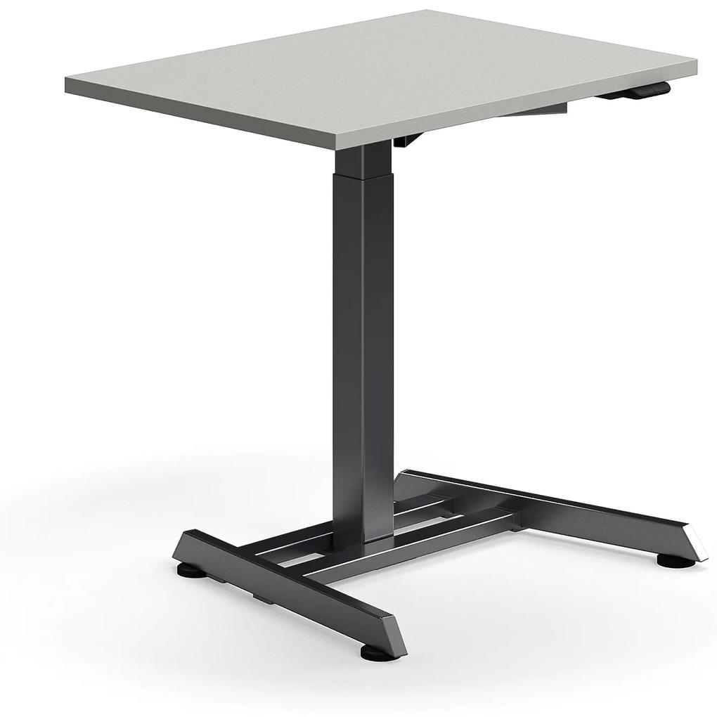 Výškovo nastaviteľný stôl QBUS, s centrálnou nohou, 800x600 mm, čierny rám, svetlošedá