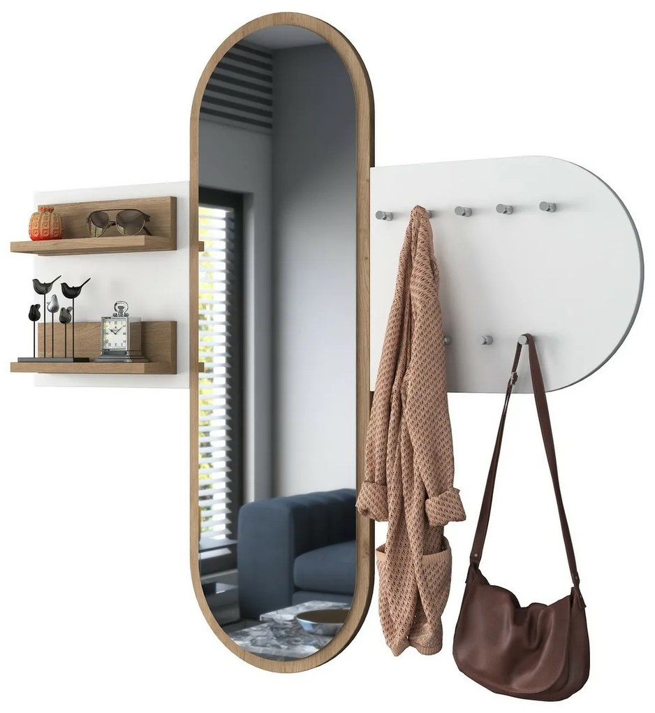 Nástenný vešiak so zrkadlom Pomi White and Walnut