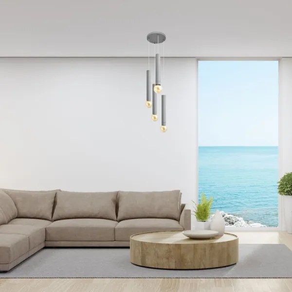 Luster na lanku TUBA 4xE27/15W/230V šedá