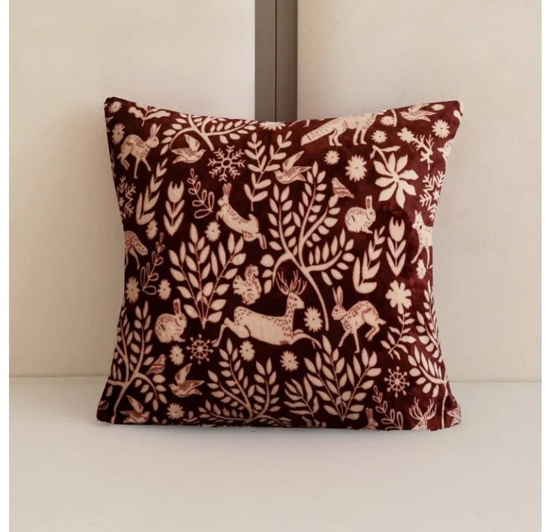 Mikroplyšová obliečka na vankúšik FOREST ANIMALS 45x45 cm, vínový