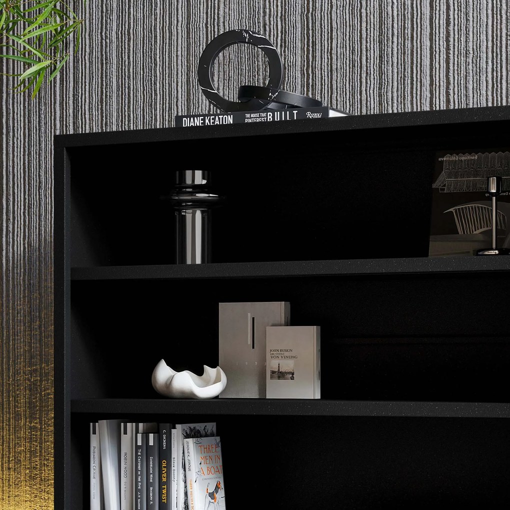 Čierny kovový regál s policami LUCA Modern 1000 x 900 x 350 mm