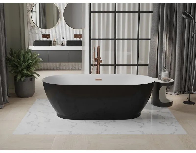Mexen Roxy, voľne stojaca vaňa 180 x 85 cm, biela-čierna, medený matný prepad, 51201808575-65