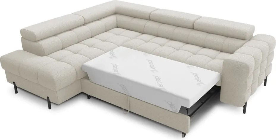 Krémovobiela rozkladacia/s úložným priestorom rohová pohovka z textílie buklé (ľavý roh/do L) Ferucce – ELTAP