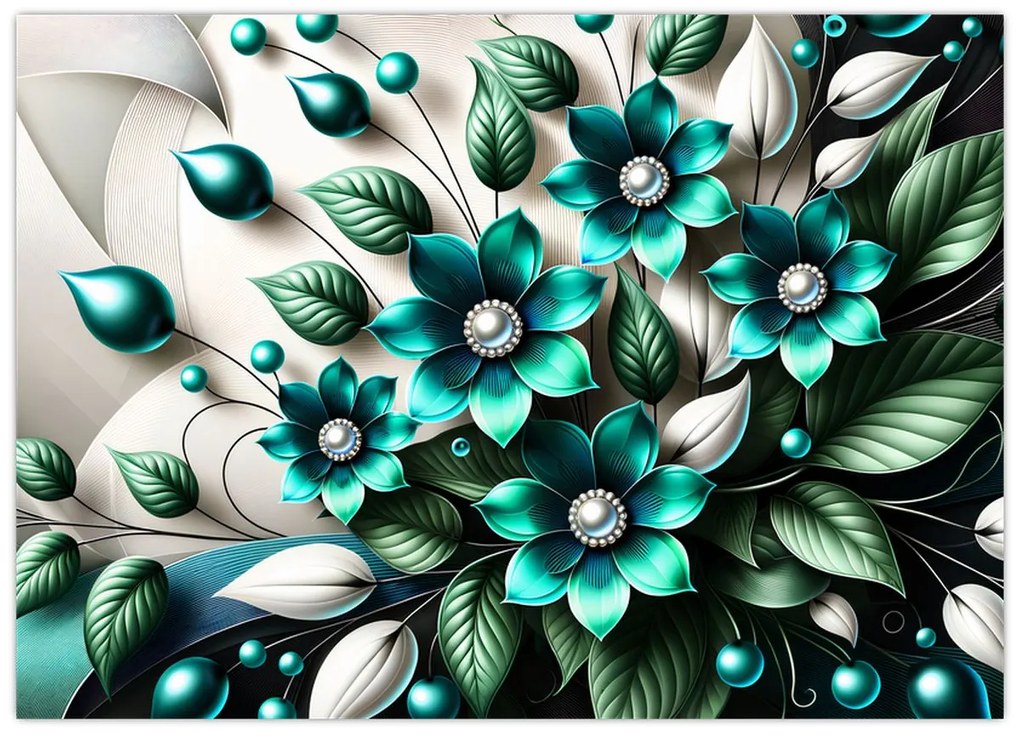 Obraz - 3D tyrkysové kvety (70x50 cm)