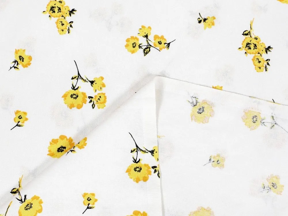 Biante Detský bavlnený záves Sandra SA-084 Žlté kvety na bielom 135x150 cm
