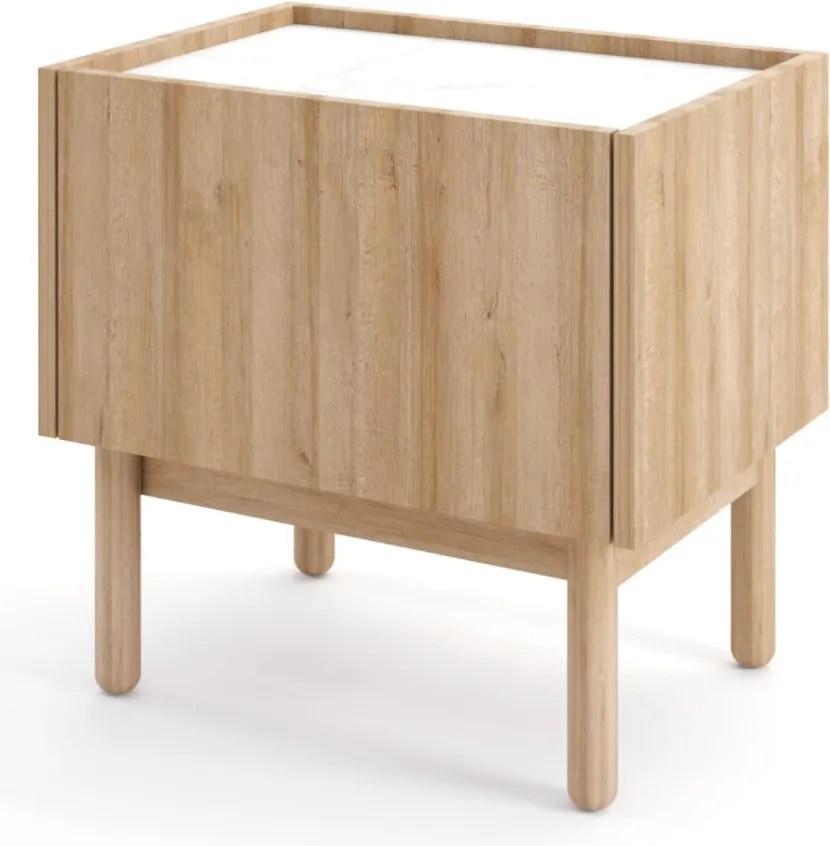 Nočný stolík Boho, dub riviéra/biely mramor