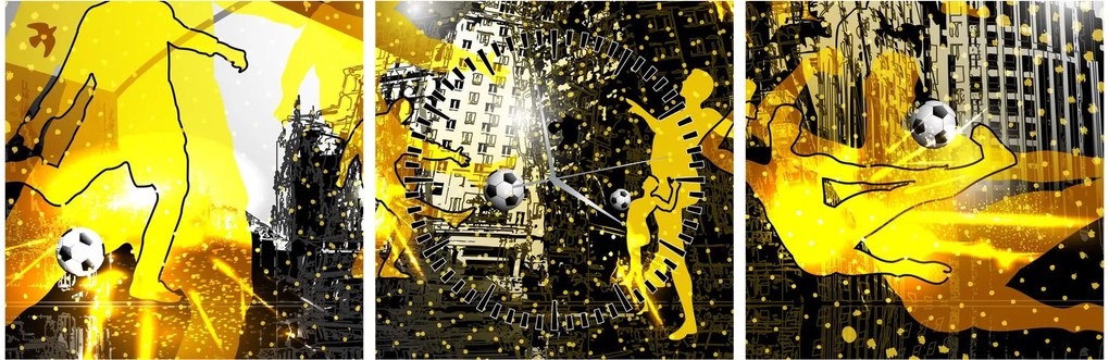 Obraz - Futbal vo veľkomeste (s hodinami) (90x30 cm)