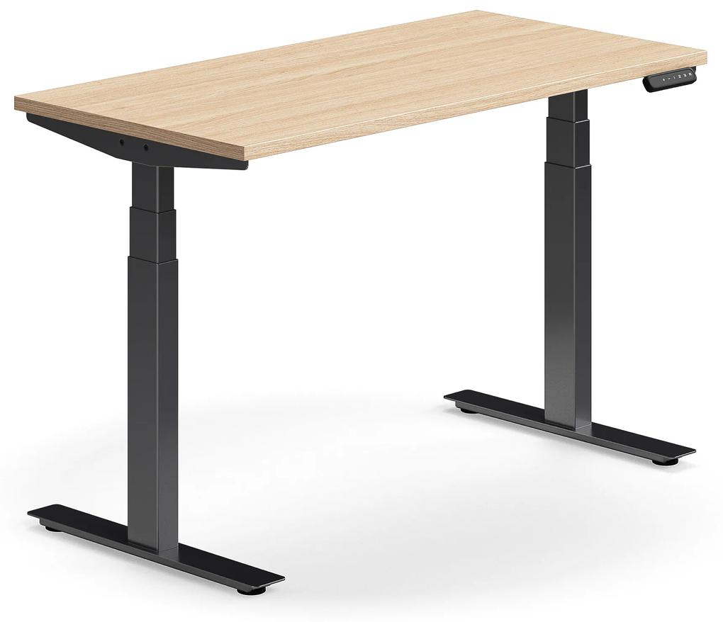 Výškovo nastaviteľný stôl QBUS, rovný, 1200x600 mm, čierny rám, dub