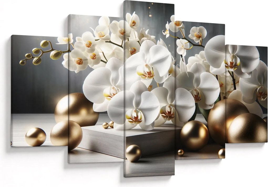 Obraz - Orchidea a zlaté gule (150x105 cm)