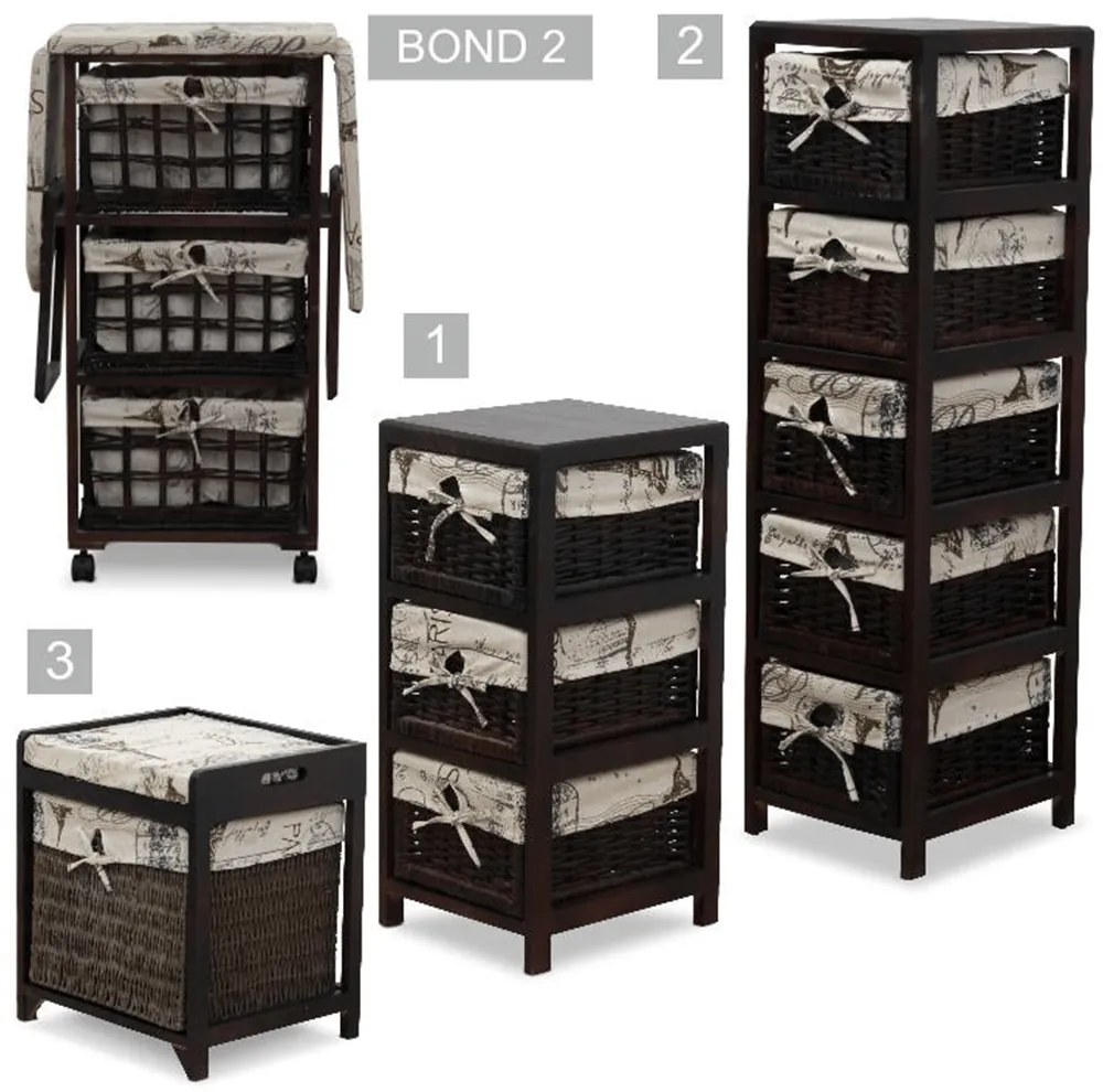 Kondela Komoda, 3 prútené košíky tmavo hnedá/béžová, ELI 1