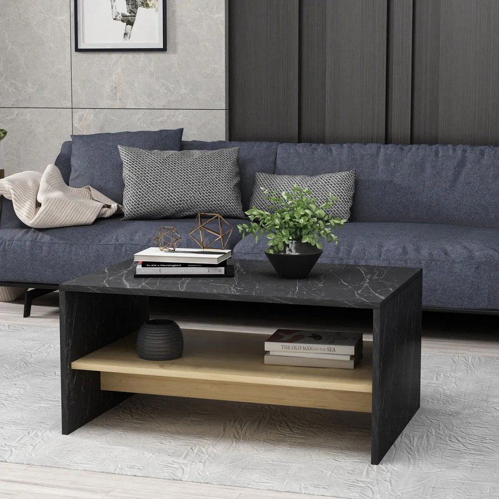 Konferenční stolek Apollon 90 cm mramor černý/dub safírový