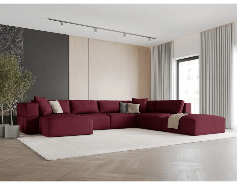 Vínovočervená rohová pohovka do "U", pravý roh Esther - Milo Casa