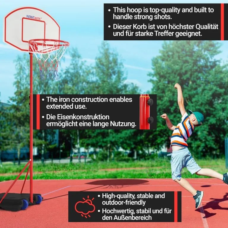 Basketbalový kôš s kolieskami, nastaviteľný 113 - 236 cm