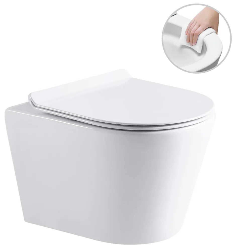 Cerano Norbi, závesná WC misa Rimless 485x365x360 mm + UF toaletné sedátko, biela lesklá, CER-CER-417380