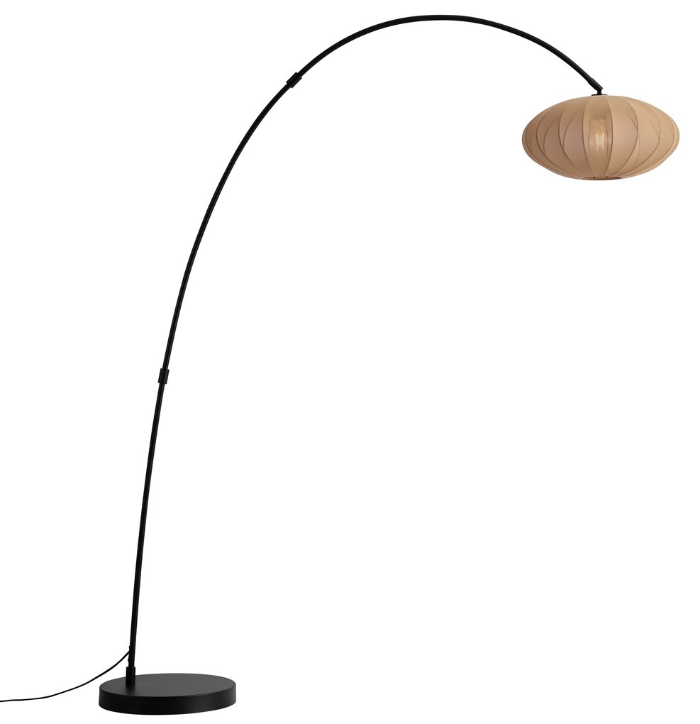 Japandi oblúková stojaca lampa čierna s hnedým tienidlom - Bida