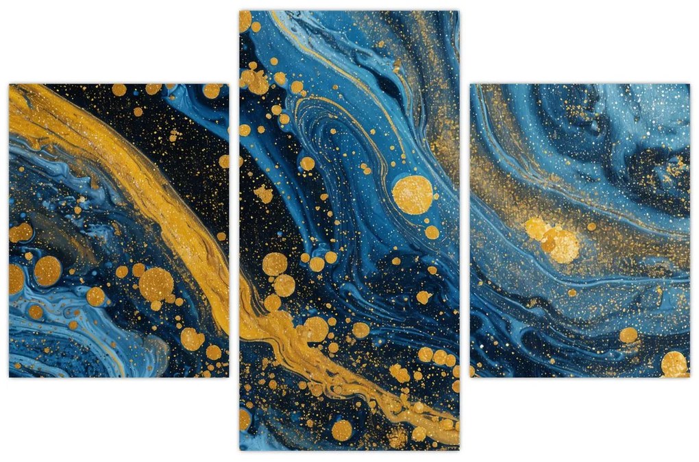 Obraz - Modrá abstrakcia so zlatom (90x60 cm)