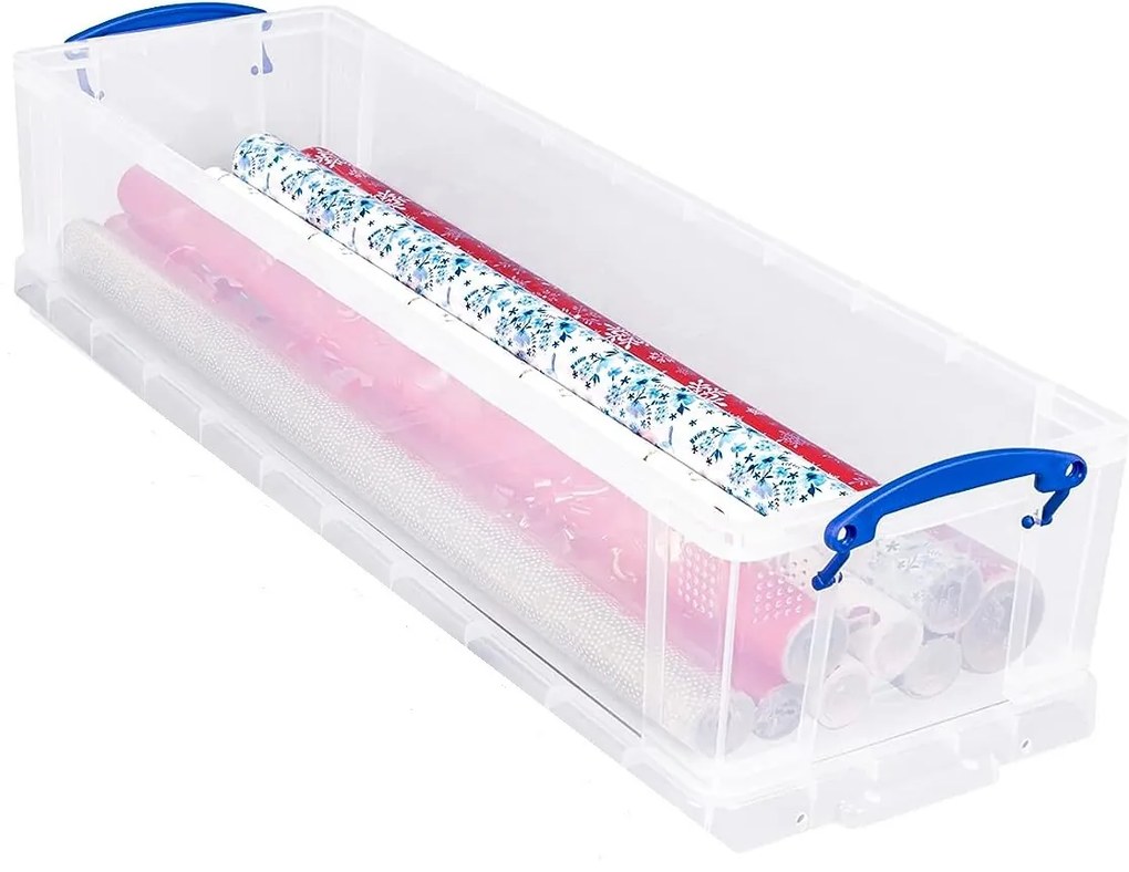 Robustný plastový box na baliace papiere a iné potreby, transparentný, 80x26x16 cm Manutan