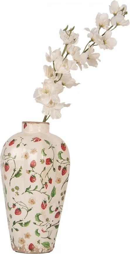 Béžová keramická váza s jahôdkami Wild Strawberries S - Ø 17*29 cm