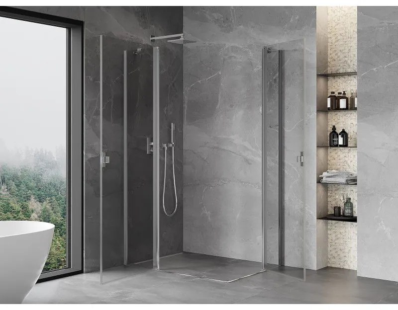 Mexen, Mexen Mist Duo výklopný sprchový kút 80 x 75 cm, priehľadný, chróm - 8A4-080-075-01-00