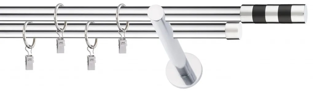 Dekorstudio Chrómová dvojradová garniža čierny VALEC 19mm Dĺžka: 140cm, Typ uchytenia: Držiak dvojitý modern, Typ príslušenstva: Krúžky tiché so štipcami
