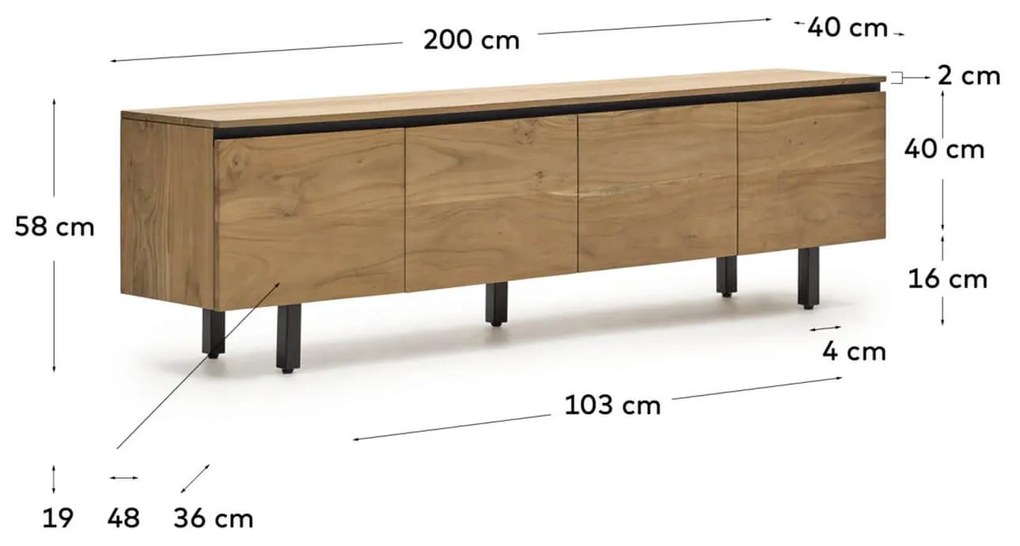 Tv stolík exue 200 x 58 cm prírodný MUZZA