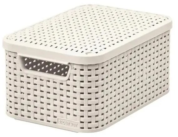 Krémovobiely plastový úložný box s vekom 20x29x14 cm Style – Curver