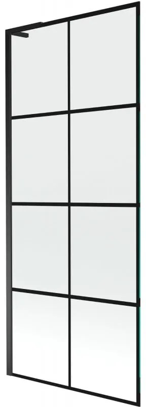 Mexen Next L, 1-krídlová vaňová zástena 80 x 150 cm, 6mm číre sklo-čierny vzor, čierny profil, 895-080-000-03-77-70