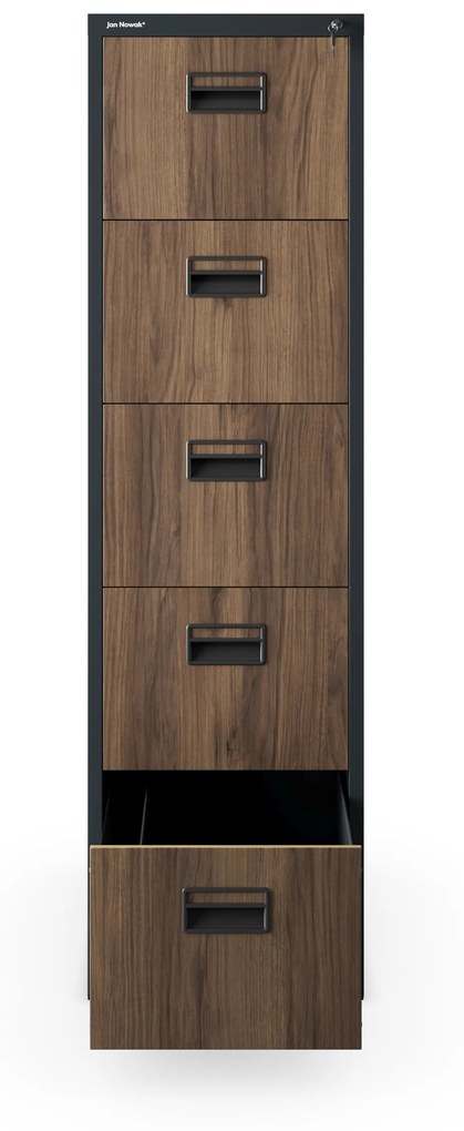 Kovová kartotéka, 5 zásuviek SARA V5, 460 x 1625.5 x 620 mm, Eco Design: antracitová/ orech