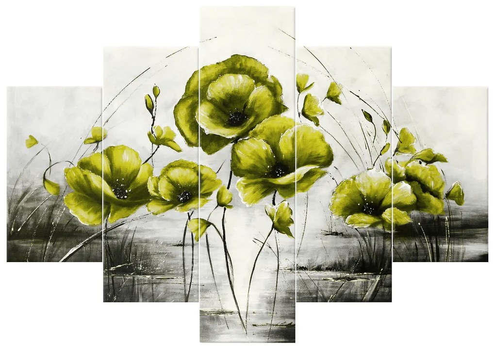 Gario Ručne maľovaný obraz Žlté Vlčie maky - 5 dielny Rozmery: 150 x 70 cm